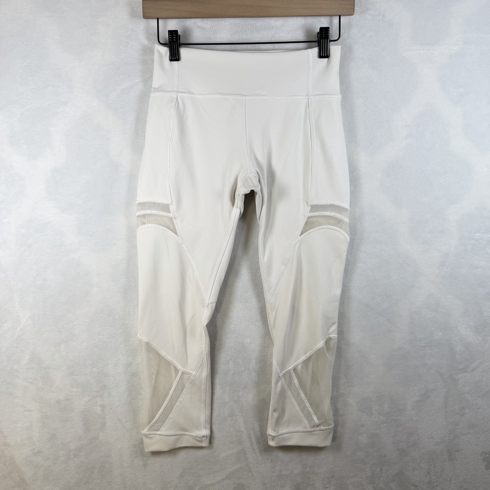 Lululemon White Tight Stuff Tight II Mesh Crop Leggings Size 6 Running Training